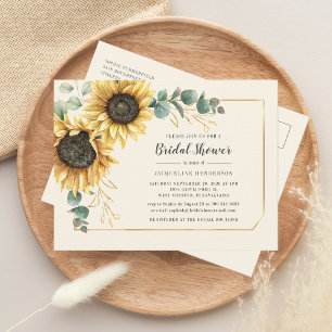 Eucalyptus Floral Sunflower Script Bridal Shower Invitation Postcard