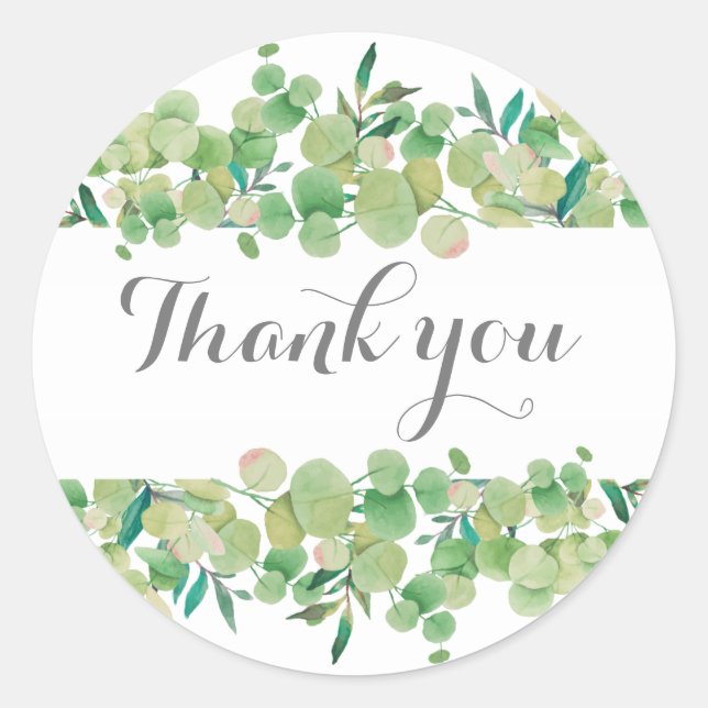 Eucalyptus Floral Thank You Classic Round Sticker (Front)