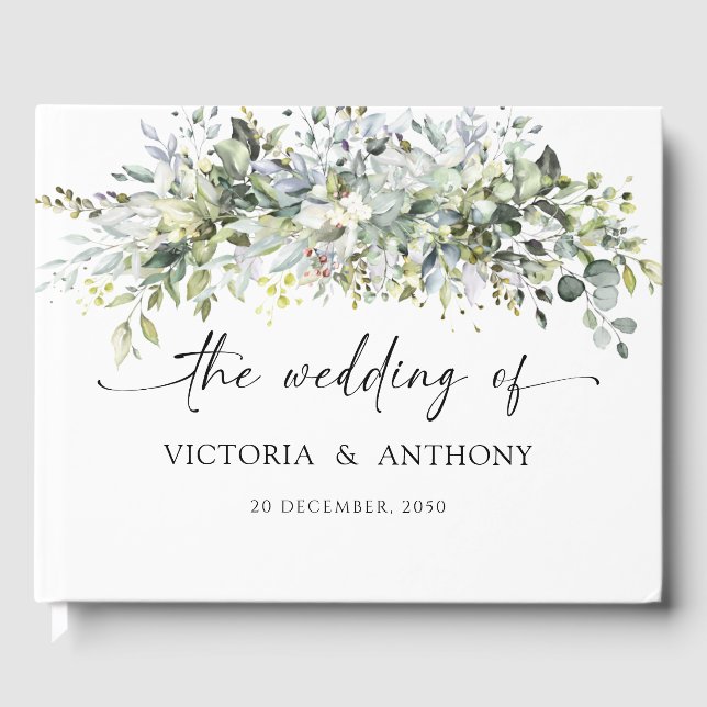 Eucalyptus Floral Wedding Ceremony Guest Book (Front)