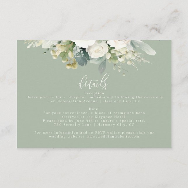 Eucalyptus Floral Wedding Details Enclosure Card (Front)