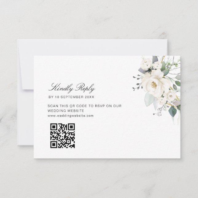 eucalyptus floral wedding QR code RSVP card (Front)