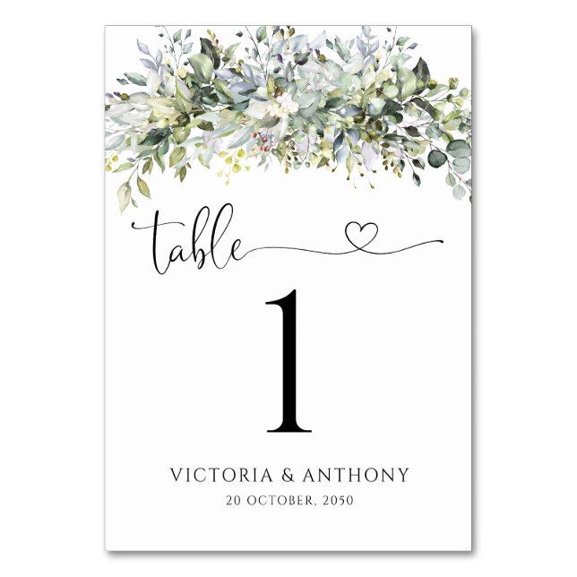 Eucalyptus Floral Wedding Table Numbers (Front)