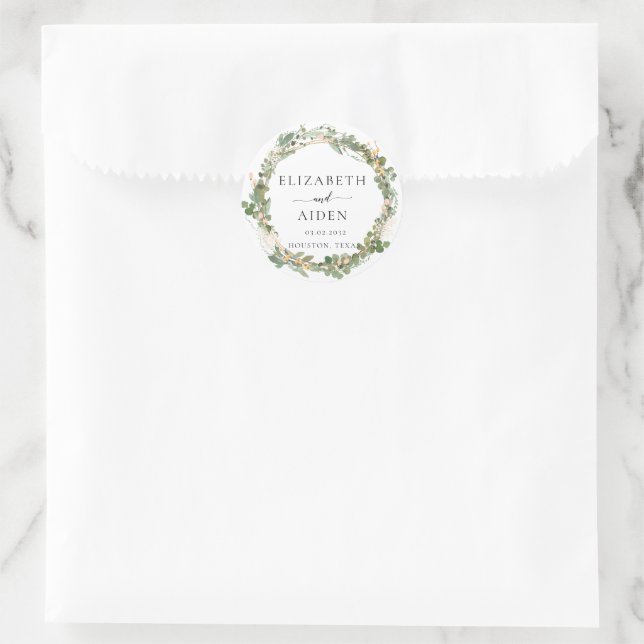 Eucalyptus Flower Wreath Wedding  Classic Round Sticker (Bag)