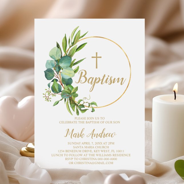 Eucalyptus Flowers Baptism Invitation (Creator Uploaded)