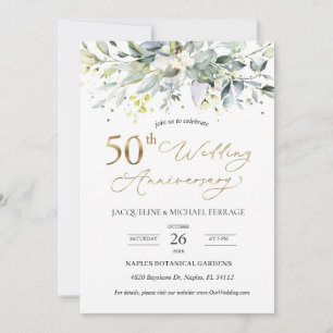 Eucalyptus foliage 50th Wedding Anniversary Invitation