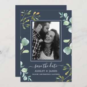 Eucalyptus Foliage Blue Botanical Save the Date Invitation