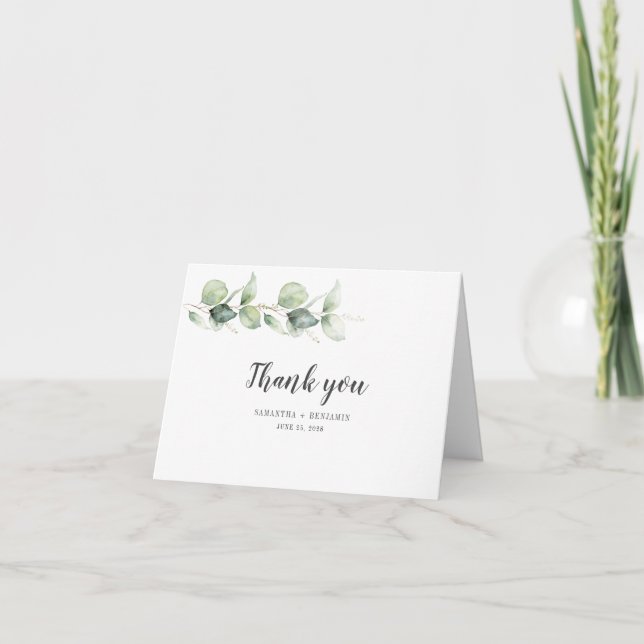 Eucalyptus Foliage Botanical Rustic Wedding Thank You Card (Front)