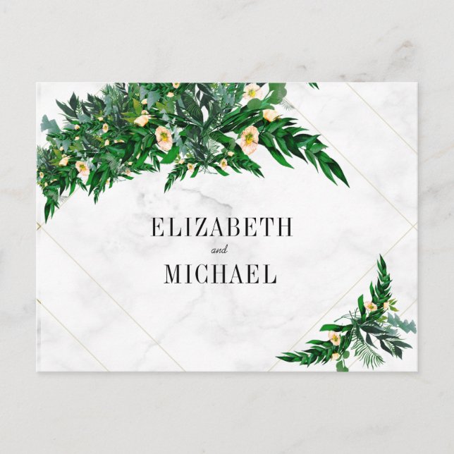 Eucalyptus Foliage Bouquet  Rustic  White Wedding Invitation Postcard (Front)