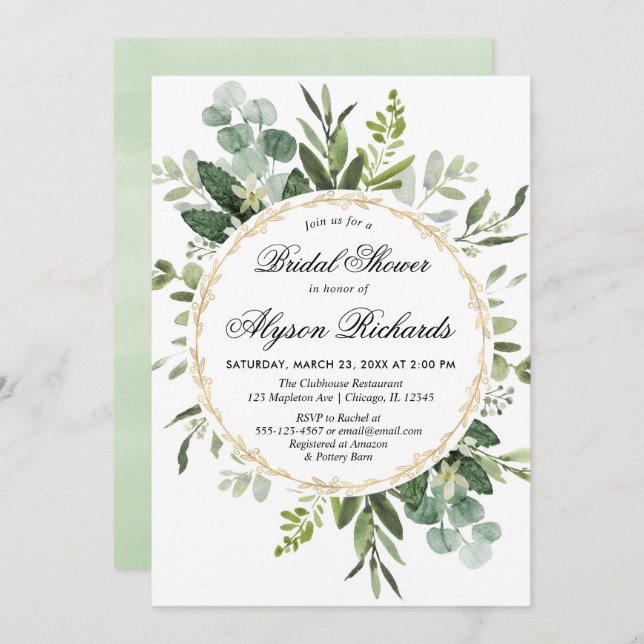 Eucalyptus foliage bridal shower greenery modern invitation (Front/Back)