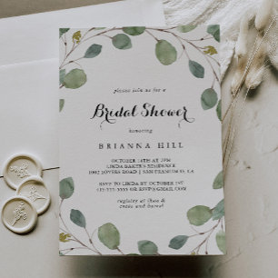 Eucalyptus Foliage Calligraphy Bridal Shower Invitation