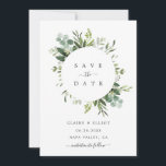 Eucalyptus Foliage Circle Frame Save the Date Card<br><div class="desc">This wedding save the date invitation features painted watercolor eucalyptus greenery,  green leaves and circle frame. For more advanced customisation of this design,  Please click the "Customise further" link.  Matching items are also available.</div>