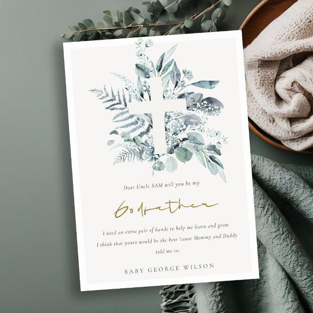 Eucalyptus Foliage Cross Godfather Proposal Invite (Creator Uploaded)