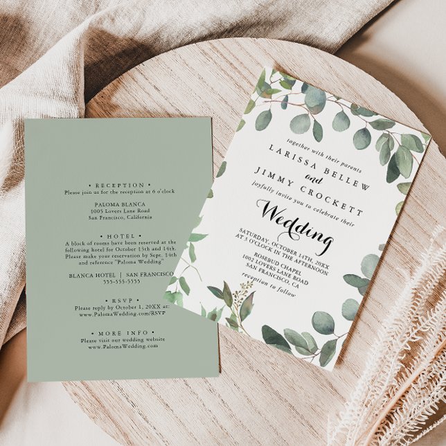 Eucalyptus Foliage Delight Front & Back Wedding Invitation (Creator Uploaded)