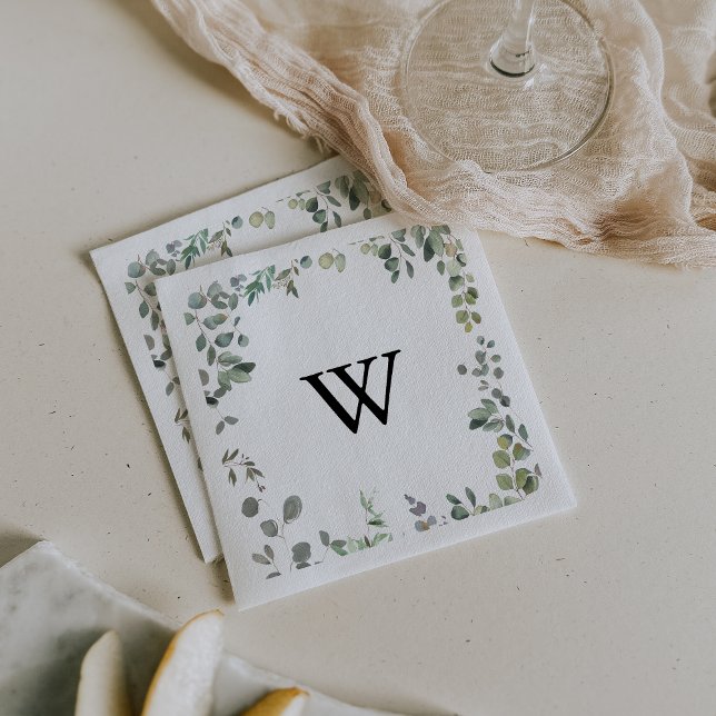 Eucalyptus Foliage Delight Monogram Wedding Napkin (Creator Uploaded)