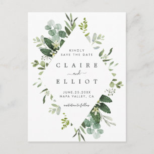 Eucalyptus Foliage Diamond Frame Save the Date Announcement Postcard