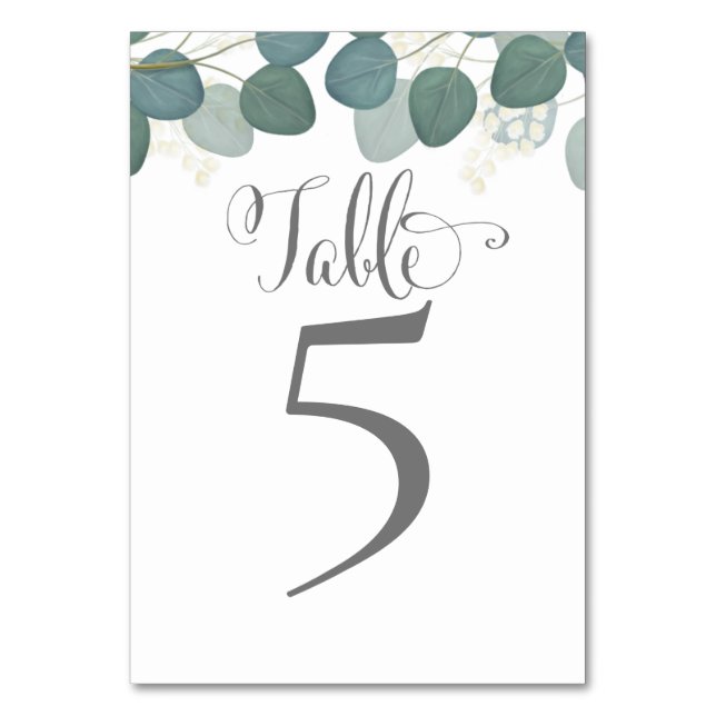 Eucalyptus Foliage Elegant Greenery Leaves Table Number (Front)