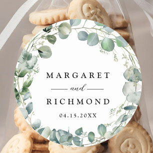 Eucalyptus Foliage Elegant Greenery Wedding Classic Round Sticker