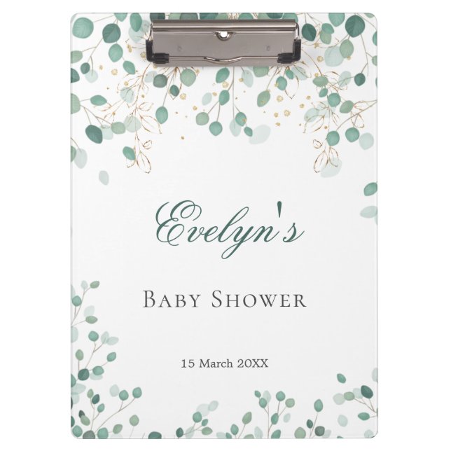 Eucalyptus Foliage Gold Leaves Baby Shower  Clipboard (Front)