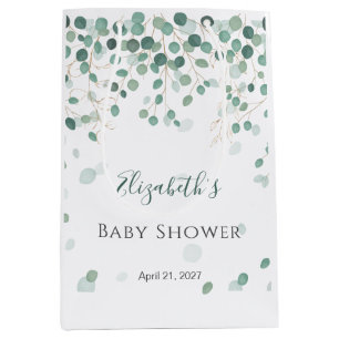 Eucalyptus Foliage Gold Leaves Baby Shower Medium  Gift Bag