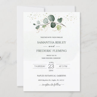 Eucalyptus Foliage Gold Leaves Wedding Invitation
