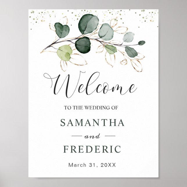 Eucalyptus Foliage Gold Leaves Wedding Welcome  Po Poster (Front)