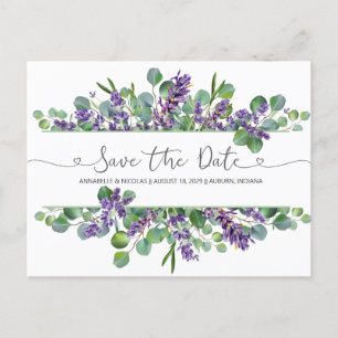 Eucalyptus Foliage Lavender Flowers Save the Date  Postcard