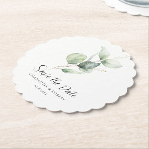 Eucalyptus Foliage Minimalist Save the Date Paper Coaster