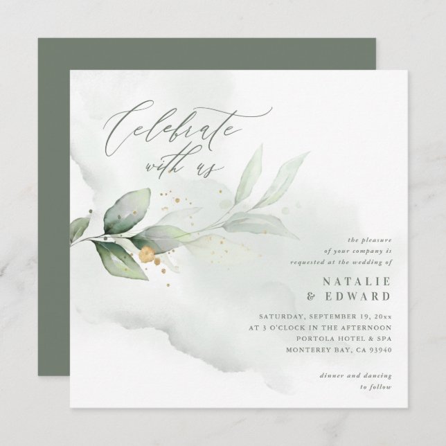Eucalyptus foliage, olive green gold chic wedding (Front/Back)