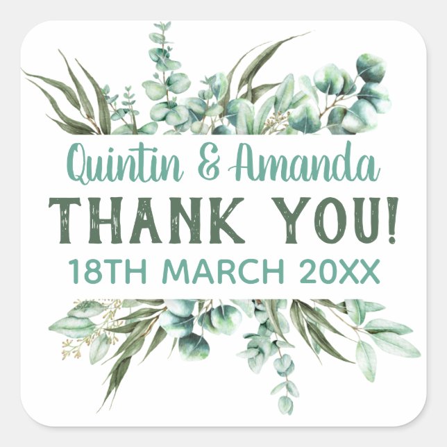 Eucalyptus Foliage Party Favour Square Sticker (Front)