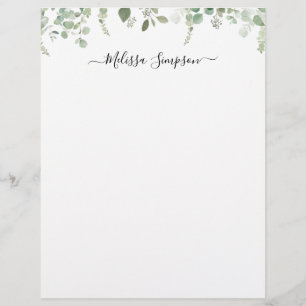 eucalyptus foliage personalized name custom letterhead