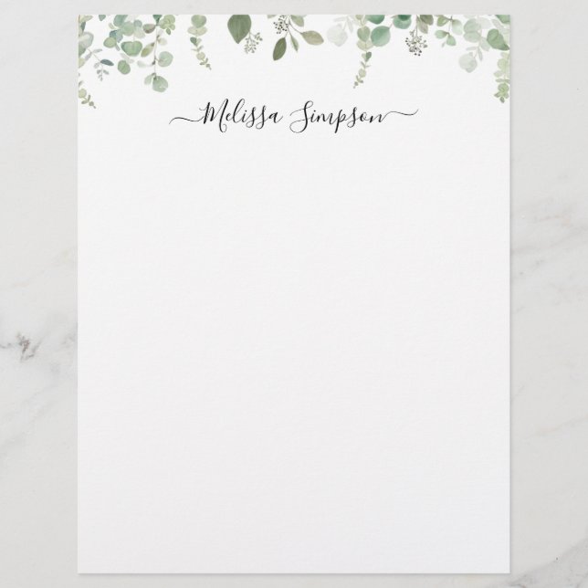 eucalyptus foliage personalized name custom letterhead (Front)