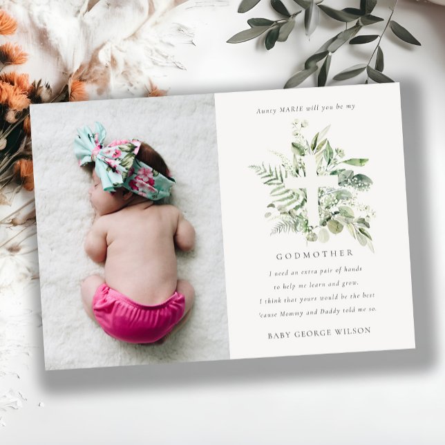 Eucalyptus Foliage Photo Godmother Proposal Invite (Creator Uploaded)
