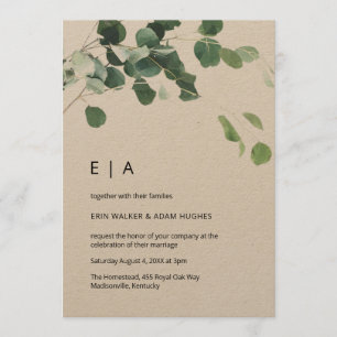 Eucalyptus Foliage Rustic Kraft Initials Wedding Invitation