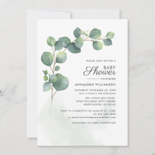 Eucalyptus Foliage Script Baby Shower Invitation