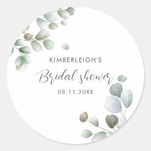 Eucalyptus Foliage Script Bridal Shower Thank You Classic Round Sticker