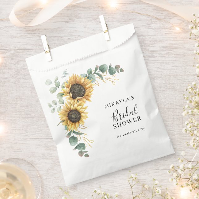 Eucalyptus Foliage Sunflower Floral Bridal Shower Favour Bags (Clipped)