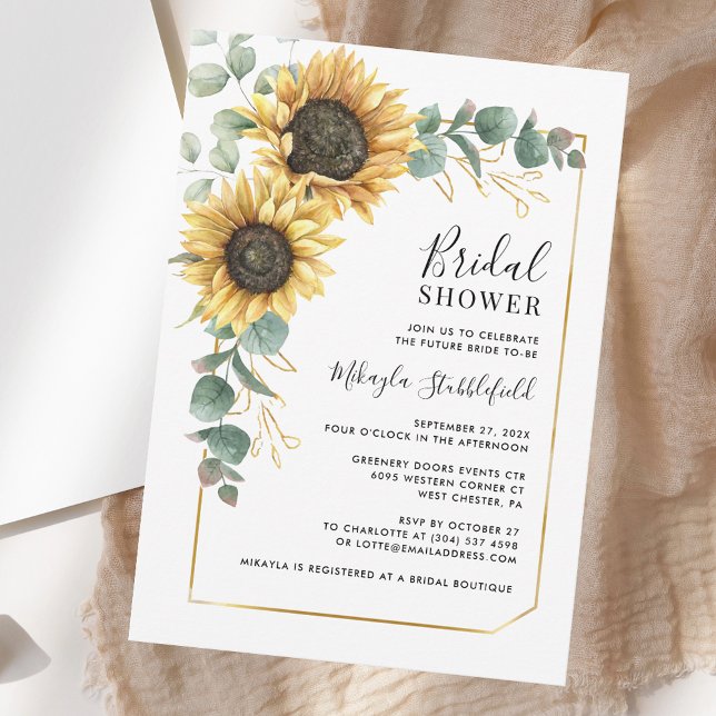 Eucalyptus Foliage Sunflower Floral Bridal Shower Invitation (Watercolor Eucalyptus Sunflower Floral Bridal Shower Invitation)