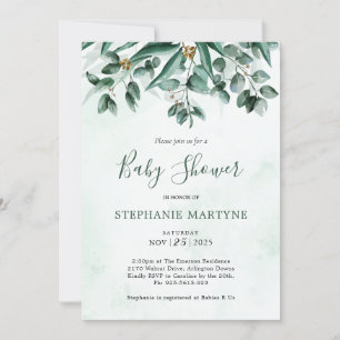 Eucalyptus Foliage Watercolor Baby Shower Invitation