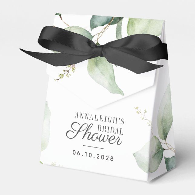 Eucalyptus Foliage Watercolor Bridal Shower Favour Box (Front Side)