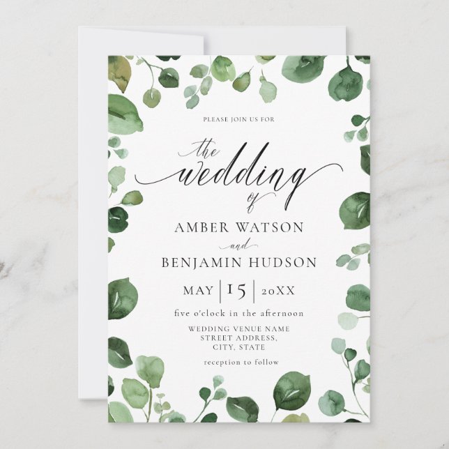 Eucalyptus Foliage Watercolor Greenery Wedding Invitation (Front)