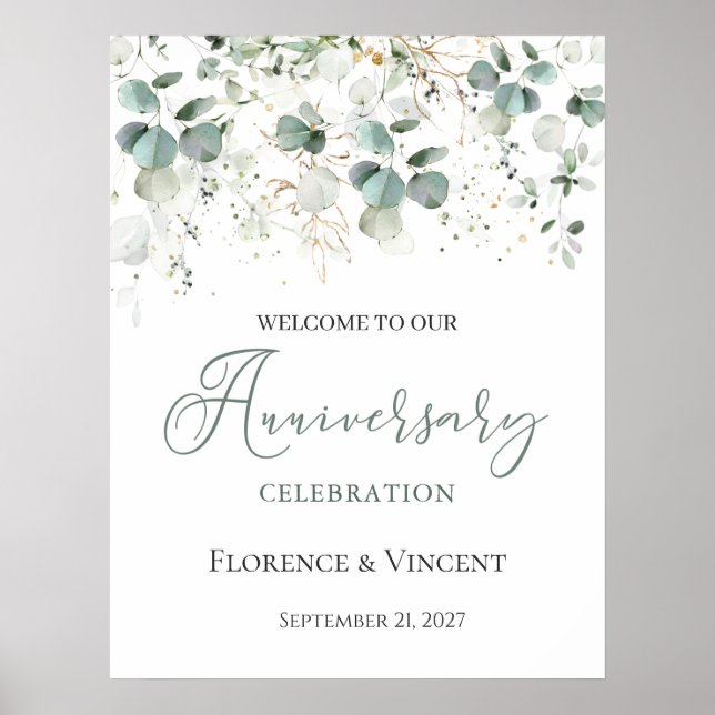Eucalyptus Foliage Wedding Anniversary Welcome  Poster (Front)