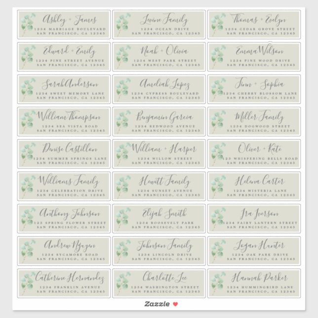 Eucalyptus Foliage Wedding Guest Address Labels (Sheet)