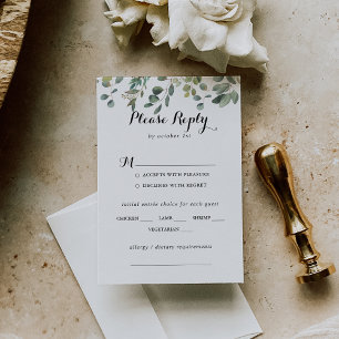 Eucalyptus Foliage Wedding Menu Choice RSVP