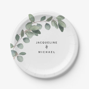 Eucalyptus Foliage Wedding Modern Names Paper Plate