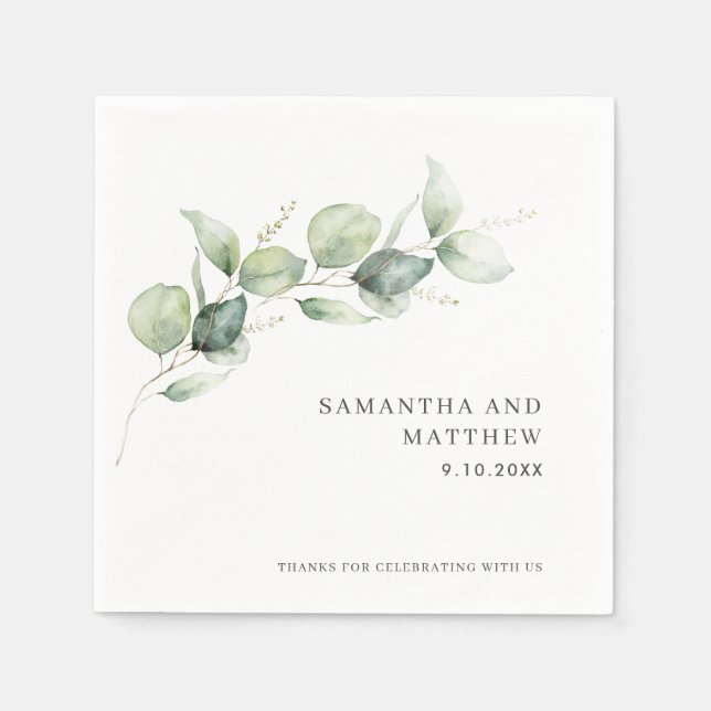 Eucalyptus Foliage Wedding Party Paper Napkin (Front)