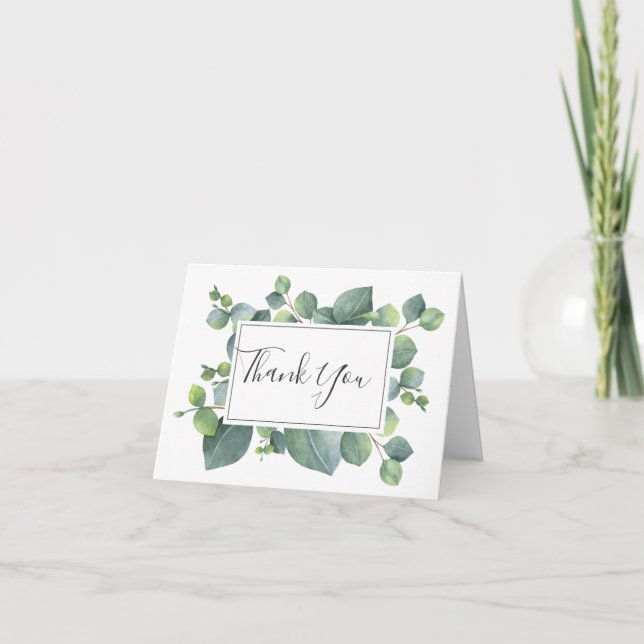 Eucalyptus Foliage Wedding Photo Thank You Card (Front)