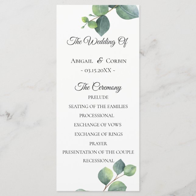 Eucalyptus Foliage Wedding Program Programme (Front)