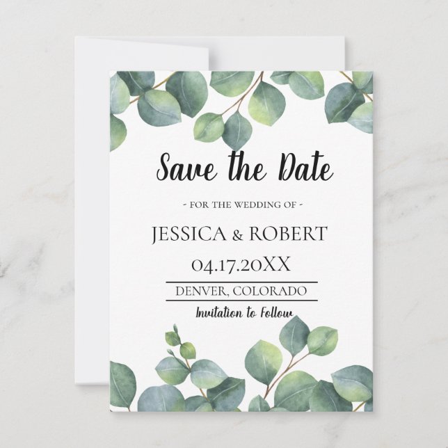 Eucalyptus Foliage Wedding Save the Date (Front)