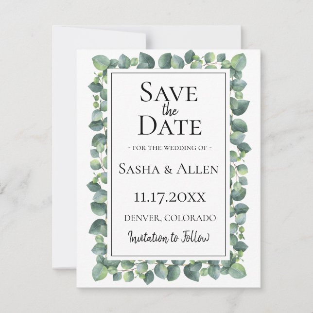 Eucalyptus Foliage Wedding Save the Date (Front)