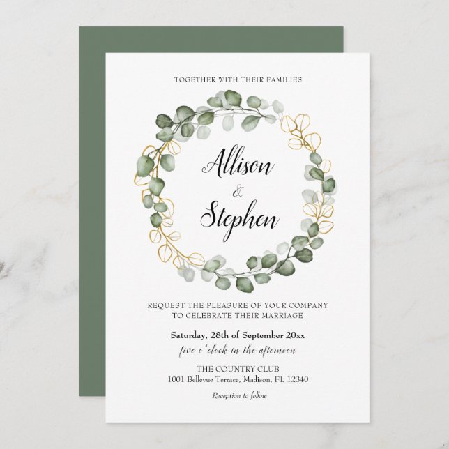 Eucalyptus Foliage Wreath Wedding Invitation (Front/Back)